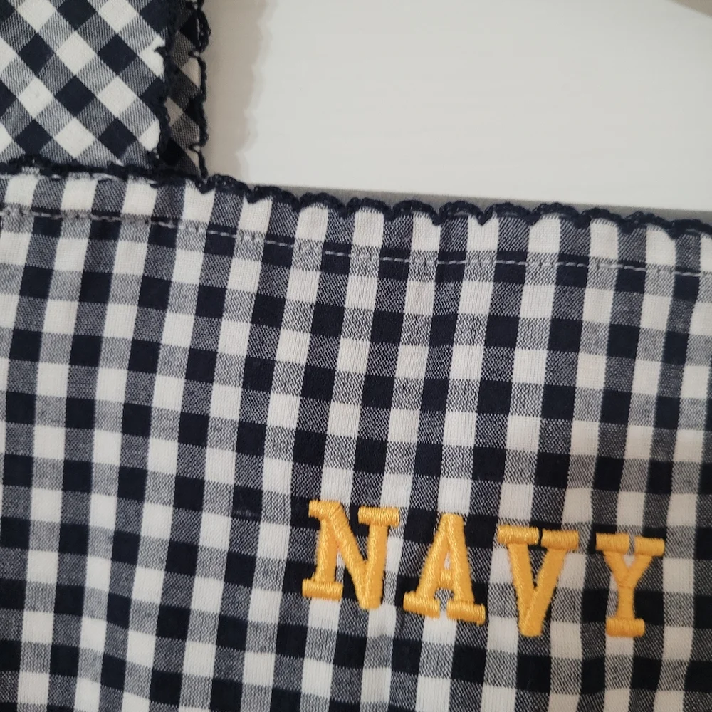 $ NWT GARB Tram Navy‎ Blue Gingham Embroidered  Dress
